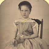 Freckled Girl with Pet Squirrel! Antique Hand-painted Tintype in Original Sleeve (Some Scratches)