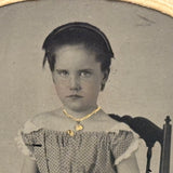 Freckled Girl with Pet Squirrel! Antique Hand-painted Tintype in Original Sleeve (Some Scratches)