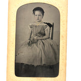 Freckled Girl with Pet Squirrel! Antique Hand-painted Tintype in Original Sleeve (Some Scratches)