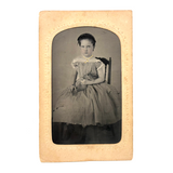 Freckled Girl with Pet Squirrel! Antique Hand-painted Tintype in Original Sleeve (Some Scratches)