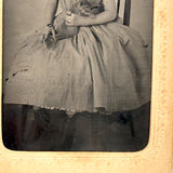 Freckled Girl with Pet Squirrel! Antique Hand-painted Tintype in Original Sleeve (Some Scratches)