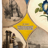 19th C Large Scrapbook Page Composition with Very Fine Botanical Watercolor at Center