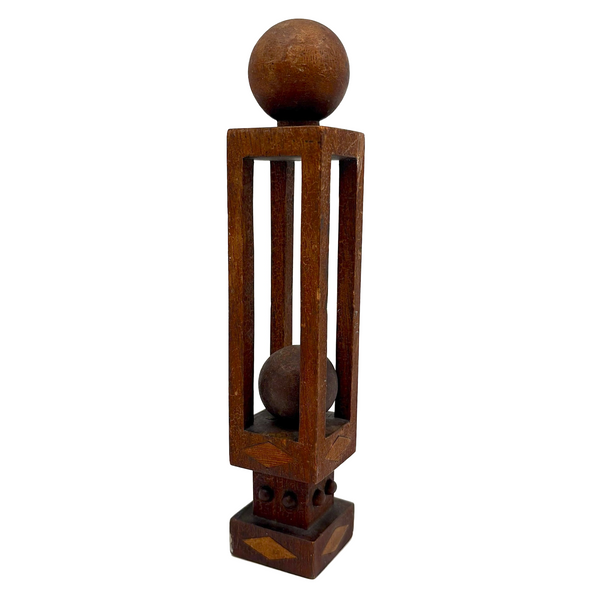 Architectural Antique Tall Ball in Cage Whimsy with Inlaid Shapes and Bulb Top