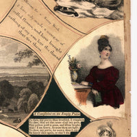 19th C Large Scrapbook Page Composition with Very Fine Botanical Watercolor at Center