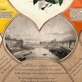 19th C Large Scrapbook Page Composition with Very Fine Botanical Watercolor at Center