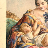 Dangling Grapes, Mother with Child, Very Finely Painted c. 1850s Watercolor on Card