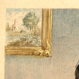 Dangling Grapes, Mother with Child, Very Finely Painted c. 1850s Watercolor on Card