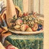Dangling Grapes, Mother with Child, Very Finely Painted c. 1850s Watercolor on Card