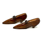 Great Old Carved, Varnished Pair of Pointy Toed, Kitten Heeled Wooden Shoes