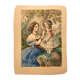 Hair Wreaths and Ruffles Everywhere, Very Finely Painted C. 1850s Watercolor on Card