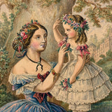 Hair Wreaths and Ruffles Everywhere, Very Finely Painted C. 1850s Watercolor on Card