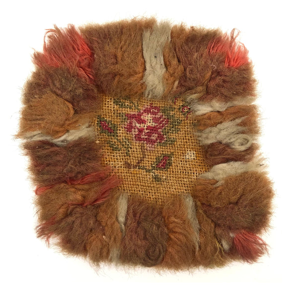 Early 19th Century American Homespun Wool Embroidery Candle Mat
