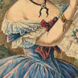Hair Wreaths and Ruffles Everywhere, Very Finely Painted C. 1850s Watercolor on Card
