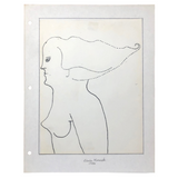 Edwin Kosarek 1950 Ink Portrait of Woman With Long Hair