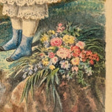 Hair Wreaths and Ruffles Everywhere, Very Finely Painted C. 1850s Watercolor on Card