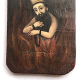 Anima Sola with Mitre Hat, Unusual Painted Icon on Wood Panel