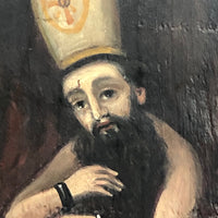 Anima Sola with Mitre Hat, Unusual Painted Icon on Wood Panel