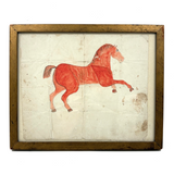 Red Horse, Wonderful 19th Century Watercolor on Wove in Old Gold Painted Wooden Frame as Found