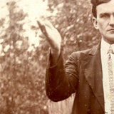 Intense Preacher with Bible and Raised Hand, Antique Cabinet Card Photo