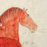 Red Horse, Wonderful 19th Century Watercolor on Wove in Old Gold Painted Wooden Frame as Found