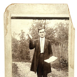 Intense Preacher with Bible and Raised Hand, Antique Cabinet Card Photo