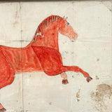 Red Horse, Wonderful 19th Century Watercolor on Wove in Old Gold Painted Wooden Frame as Found
