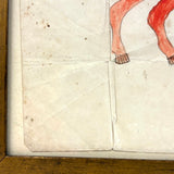 Red Horse, Wonderful 19th Century Watercolor on Wove in Old Gold Painted Wooden Frame as Found