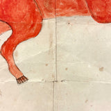 Red Horse, Wonderful 19th Century Watercolor on Wove in Old Gold Painted Wooden Frame as Found
