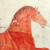 Red Horse, Wonderful 19th Century Watercolor on Wove in Old Gold Painted Wooden Frame as Found