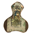 Old Foil Decorated Folk Art St. Elizabeth Icon, Under Glass with Wooden Back