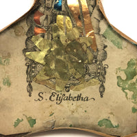 Old Foil Decorated Folk Art St. Elizabeth Icon, Under Glass with Wooden Back