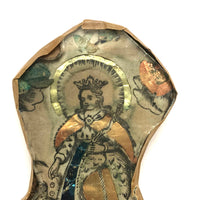 Old Foil Decorated Folk Art St. Elizabeth Icon, Under Glass with Wooden Back