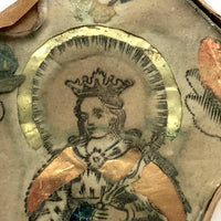 Old Foil Decorated Folk Art St. Elizabeth Icon, Under Glass with Wooden Back