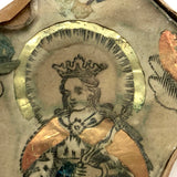 Old Foil Decorated Folk Art St. Elizabeth Icon, Under Glass with Wooden Back