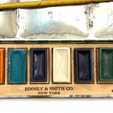 Nice Binney & Smith Watercolor Set in Green Tin with Silver Sailboat, 1950s
