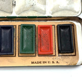 Nice Binney & Smith Watercolor Set in Green Tin with Silver Sailboat, 1950s