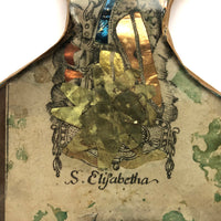 Old Foil Decorated Folk Art St. Elizabeth Icon, Under Glass with Wooden Back