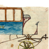 Charming c. 1875 Folk Art Watercolor of Horse-Drawn Omnibus: Kenmore
