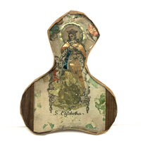 Old Foil Decorated Folk Art St. Elizabeth Icon, Under Glass with Wooden Back