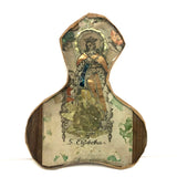 Old Foil Decorated Folk Art St. Elizabeth Icon, Under Glass with Wooden Back