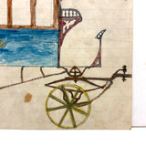 Charming c. 1875 Folk Art Watercolor of Horse-Drawn Omnibus: Kenmore