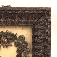 Civil War Era Hairwork Wreath with Cut Paper Border in Original Carved Frame