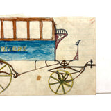 Charming c. 1875 Folk Art Watercolor of Horse-Drawn Omnibus: Kenmore