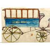 Charming c. 1875 Folk Art Watercolor of Horse-Drawn Omnibus: Kenmore