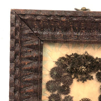 Civil War Era Hairwork Wreath with Cut Paper Border in Original Carved Frame