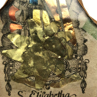 Old Foil Decorated Folk Art St. Elizabeth Icon, Under Glass with Wooden Back