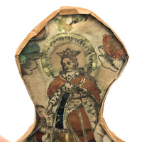 Old Foil Decorated Folk Art St. Elizabeth Icon, Under Glass with Wooden Back