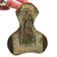 Old Foil Decorated Folk Art St. Elizabeth Icon, Under Glass with Wooden Back