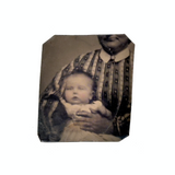 Baby Gently Held, Tender Antique 1 x 1 Inch Tintype