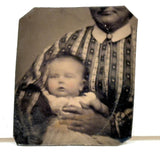 Baby Gently Held, Tender Antique 1 x 1 Inch Tintype
